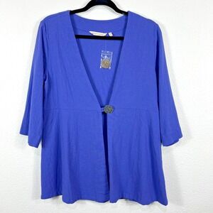 Soft Surroundings Periwinkle 3/4 Sleeve Single Button Cardigan Sweater Womens PS